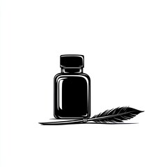 Quill pen and inkwell on white; writing concept