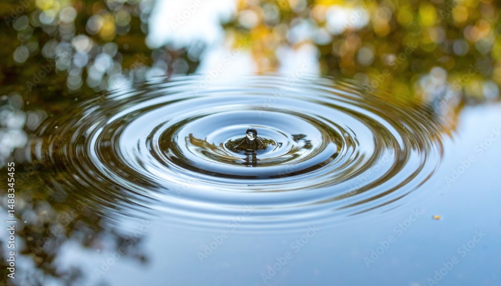 Aufkleber water drop action creating ripples on calm lake nature scene close-up view tranquil environment