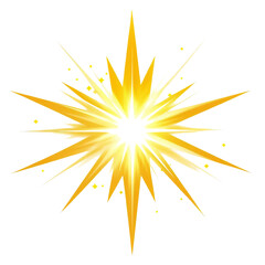 A bright yellow star burst with a light effect isolated on a transparent background Png file format