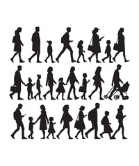 Happy family Illustrations Silhouette set. Silhouettes on isolated background.