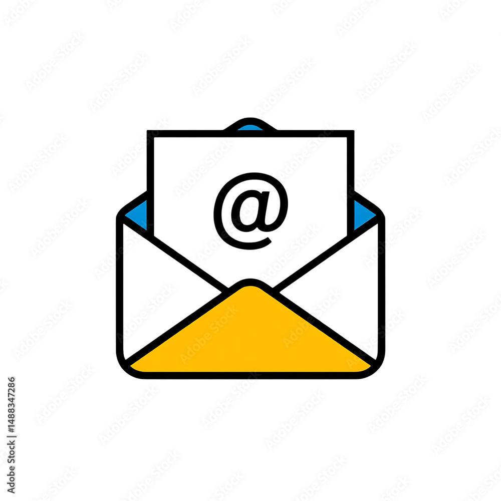 Aufkleber 3d email envelope icon with @ symbol - communication and new message concept, isolated on transparen