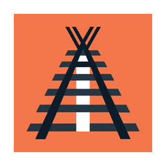 Minimalist abstract teepee illustration set against a bold orange background for design projects © Salim