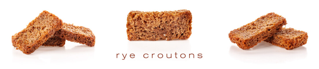 Isolated rye salty croutons on white