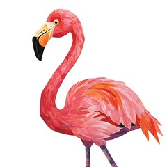 Fototapeta premium Vibrant Flamingo Illustration Standing Tall Against a Clean White Background