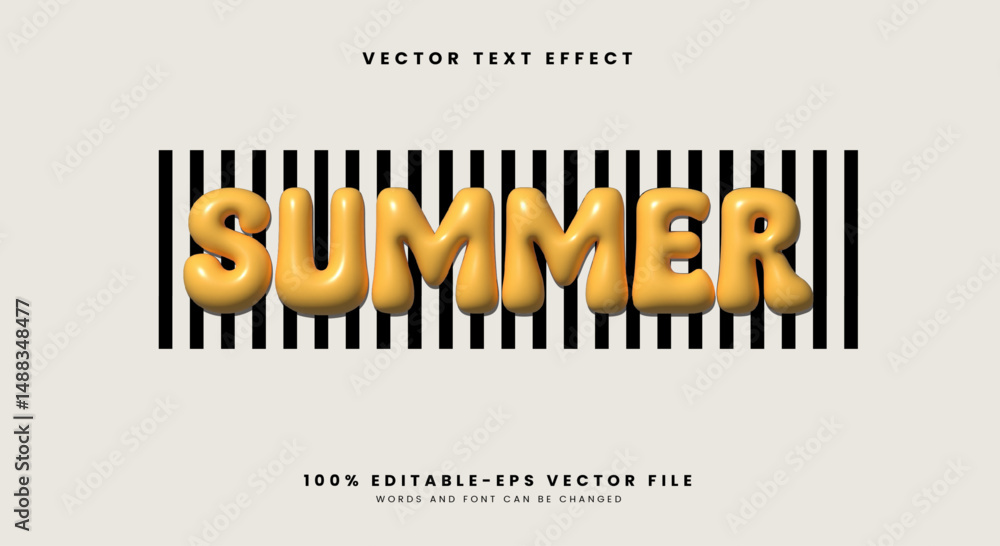 Poster summer 3d inflated style editable text effect template