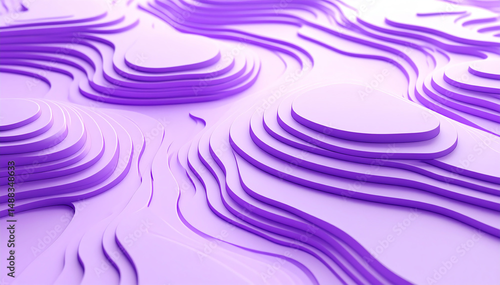 Poster abstract purple landscape with layered, flowing forms creating a modern and artistic visual effect