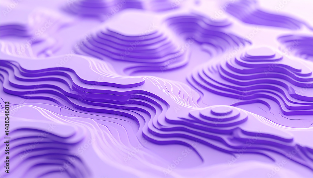 Poster abstract purple layers create a stunning visual, resembling mountains or waves, emphasizing depth an