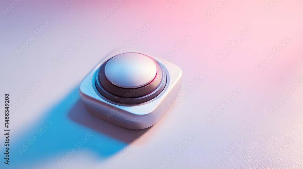 Poster modern white button on soft background with colorful lighting effects