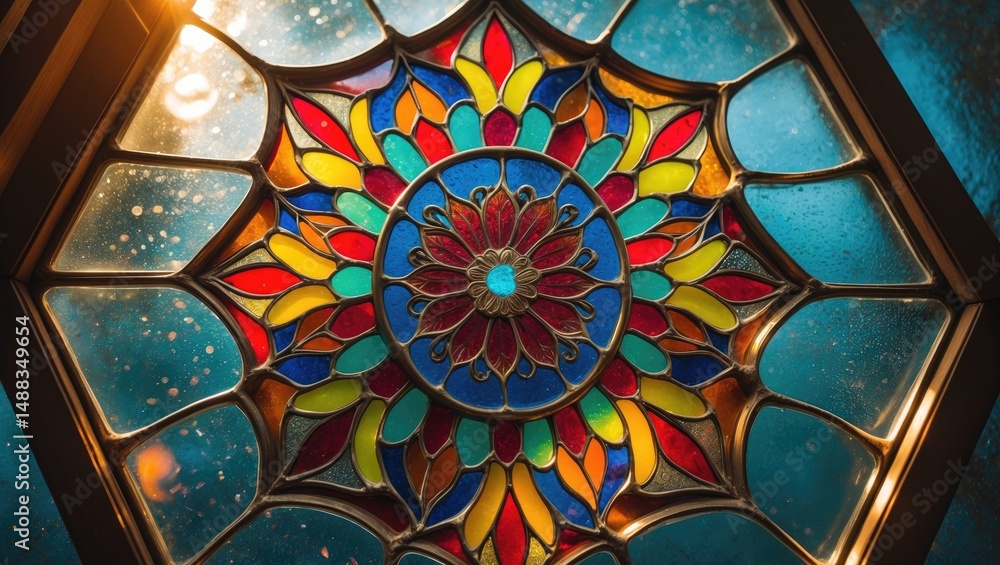 Poster abstract pattern of retro style colored glass window background