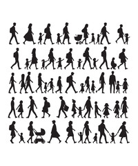 Happy family Illustrations Silhouette set. Silhouettes on isolated background.