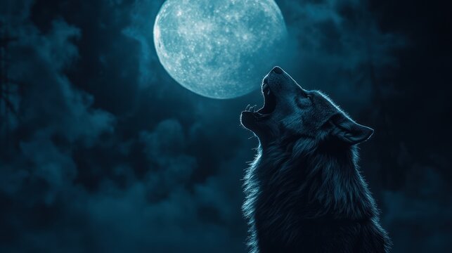 Night Serenade: Wolf's Howl Beneath the Celestial Light of a Mysterious Moon