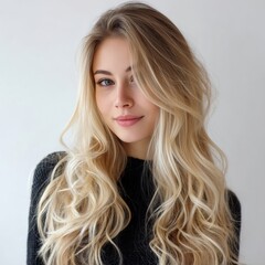 Naklejka premium A woman with long blonde hair is posing for a picture