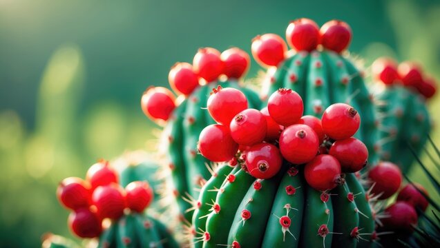 Seasonal Red Fruits on Christmas Cactus alongside Pencil Cholla in Nature