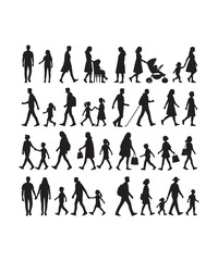 Happy family Illustrations Silhouette set. Silhouettes on isolated background.