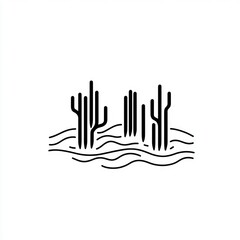 Desert cacti in minimalist line art; arid landscape background; design element
