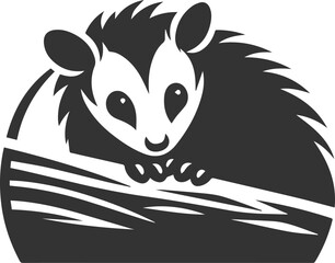 Cute animal opossum silhouette vector drawing