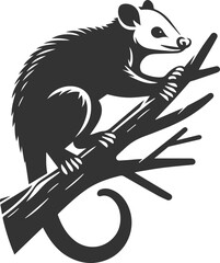 Cute animal opossum silhouette vector drawing