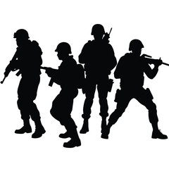 Silhouette of Four Soldiers in Formation Military Vector Illustration