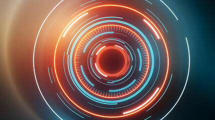 Abstract Futuristic UI Elements: A vibrant, eye-catching graphic showcases a network of interconnected, futuristic digital interface elements. This piece is perfect for technology, data visualization.