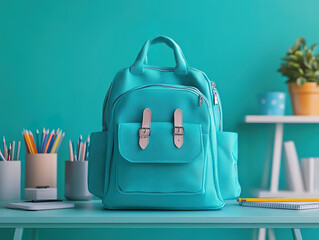 Stylish Turquoise Backpack on Desk