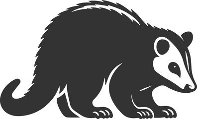 Cute animal opossum silhouette vector drawing