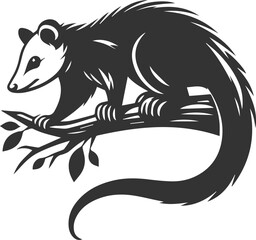 Cute animal opossum silhouette vector drawing