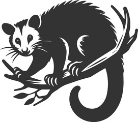 Cute animal opossum silhouette vector drawing