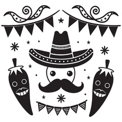 Cinco De Mayo Banner, inscription on bright ribbon. Vector illustration isolated on white background