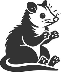 Cute animal opossum silhouette vector drawing