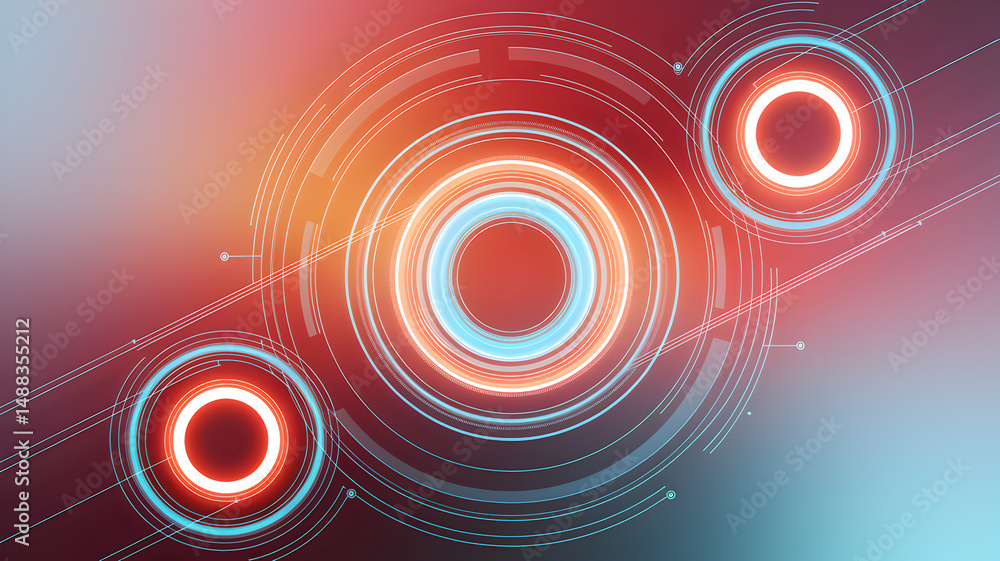 Poster futuristic tech interface: a dynamic and futuristic graphic featuring glowing circles with concentri