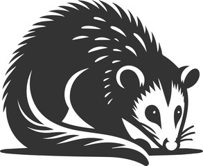 Cute animal opossum silhouette vector drawing