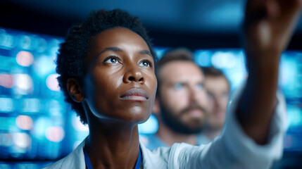 Innovative scientist analyzing data in high-tech lab environment