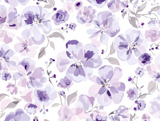 Meadow flowers seamless pattern. Watercolor illustration. Flowers, summer field, butterfly, ladybirds. Kitchen towel, romantic wildflowers, tablecloth, dress for girls, crib bumpers. Herbal decoration