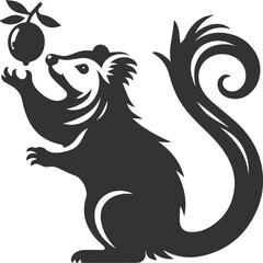 Cute animal opossum silhouette vector drawing