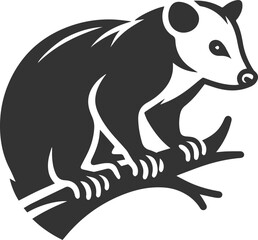 Cute animal opossum silhouette vector drawing