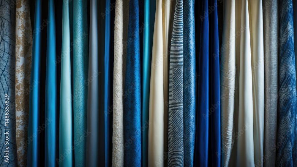Poster collection of patterns for curtains in various colors and textures