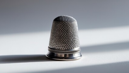 White background with metal sewing thimble