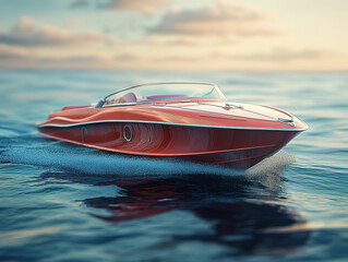 Luxury Speedboat Cutting Through Waves in the Open Ocean