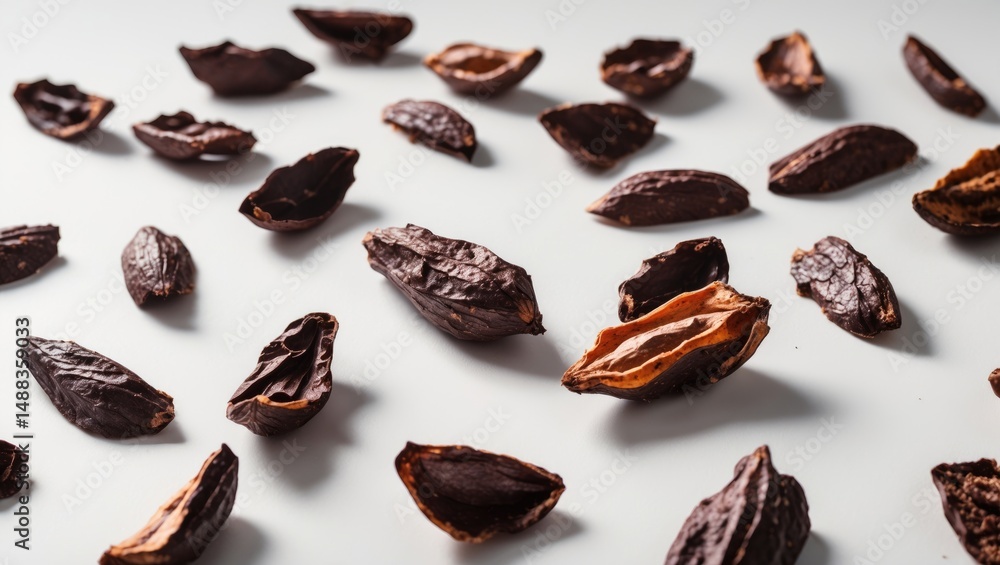 Aufkleber isolated white background featuring cacao nibs and peeled cocoa chunks