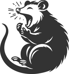Cute animal opossum silhouette vector drawing