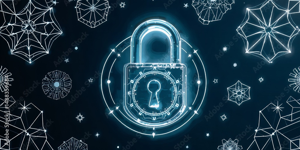 Aufkleber digital padlock security concept cyber winter snowflake design abstract background