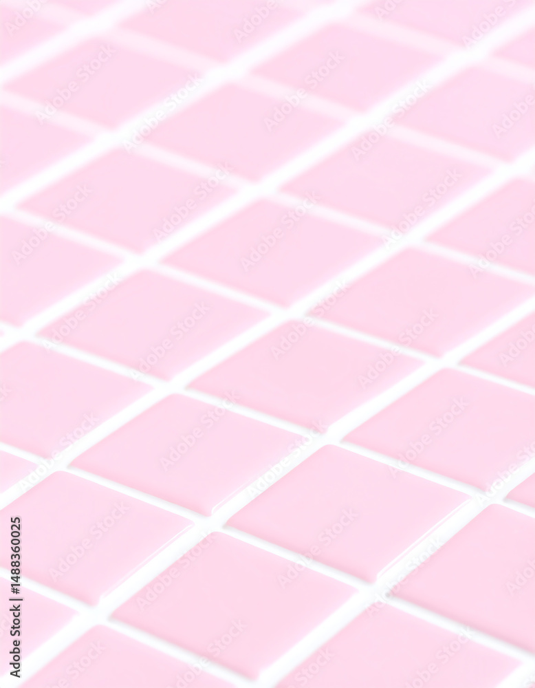 Poster a close-up view of a smooth, pink tiled surface arranged in a grid pattern, showcasing a soft and mo