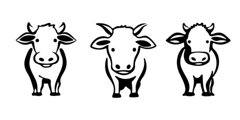 Cute cow vector In style of outline For kids product, farm animal illustration, dairy industry, nursery wall art, and educational materials use, front view, looking straight