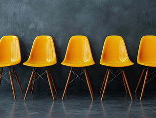 Business Recruitment Concept with Standout Yellow Chair in a Row
