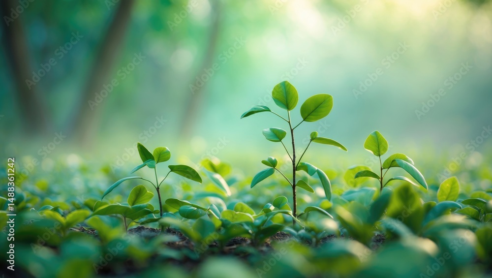 Poster seedling on a background of trees