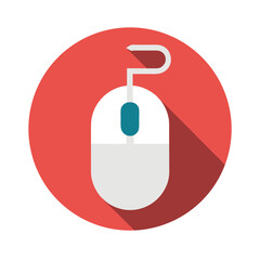 Colorful computer mouse icon design isolated on white background with long shadow effect