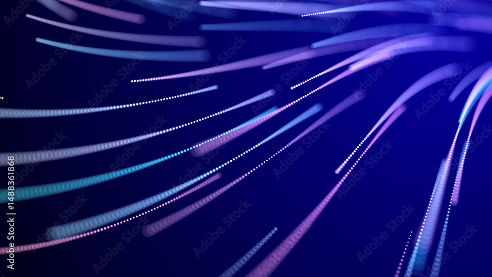 Poster abstract background of moving lines. information space strip. big data visualization. 3d rendering
