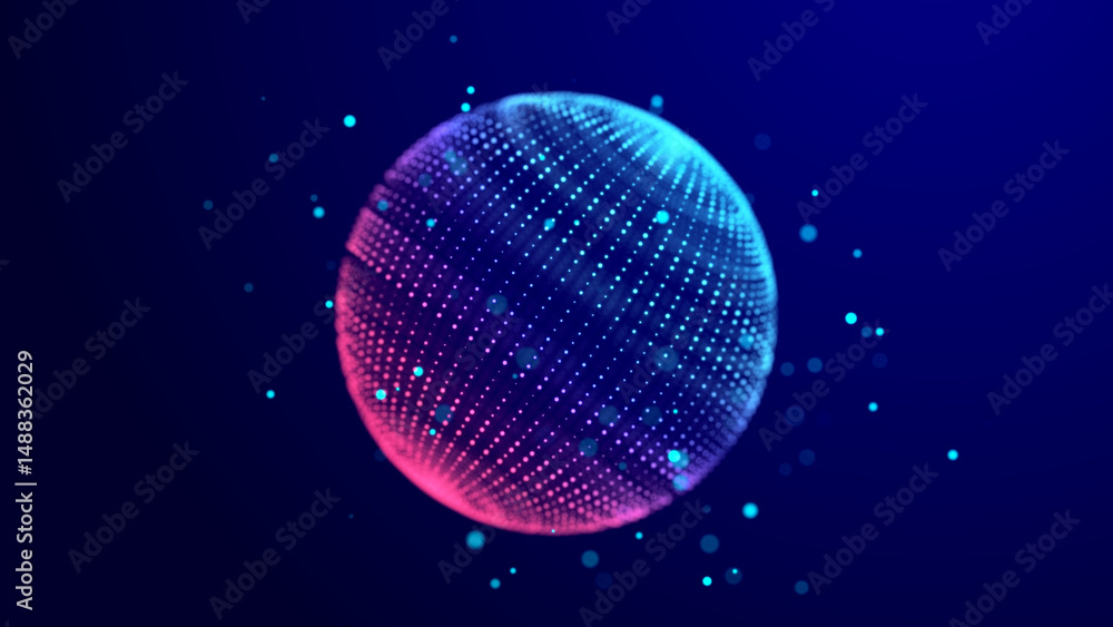 Poster collection of bright dots on a dark background. abstract sound wave of particles. data network. 3d r