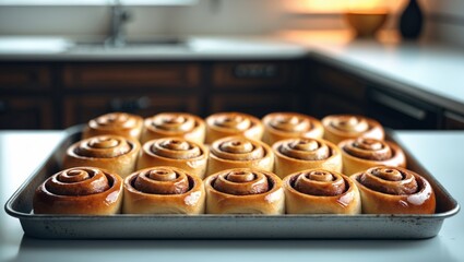 Homemade cinnamon buns cooling after being freshly baked.
