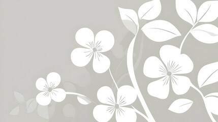 Obraz premium Elegant white flowers and leaves on grey background, perfect for greeting cards or website design